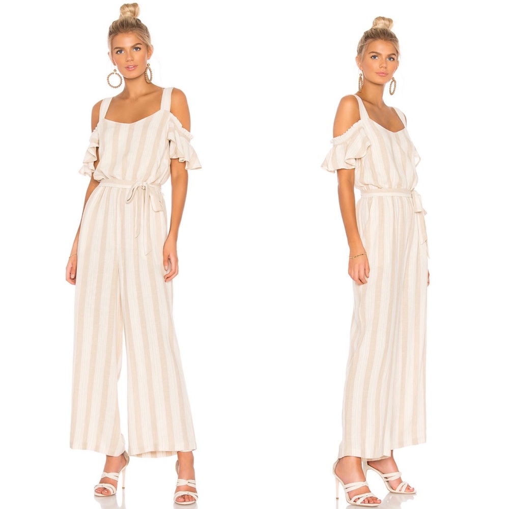 Sanctuary Cream & White Striped Cold-Shoulder Jumpsuit